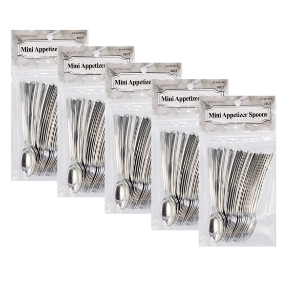 Appetizer Tasting Spoon Mini Cutlery 4" Silver Plastic Disposable 5 pack (100)