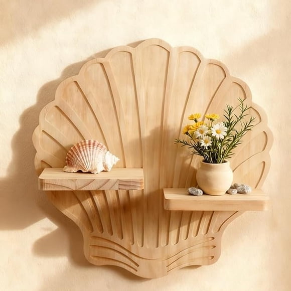 Wooden Wall Shelf, Butterfly & Seashell Shaped Floating Shelves, Wall Mounted Decorative Storage Shelf for Plants, Cute Decor, Bohemian Home Decor for Bedroom, Living Room