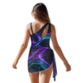thumbnail image 2 of Jiueut Cyber Circuit Print Girl's One Piece Bathing Suit with Mesh Cover Up Cut Out Swimsuit with Adjustable Straps, 2 of 7