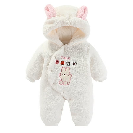 

Guang Cong Baby Toddler Girls Rompers Children Clothes Toddler Long Sleeve Jumpsuits Warm Winter Plush Cartoon Print Hooded Rompers Sizes 0-3 Months