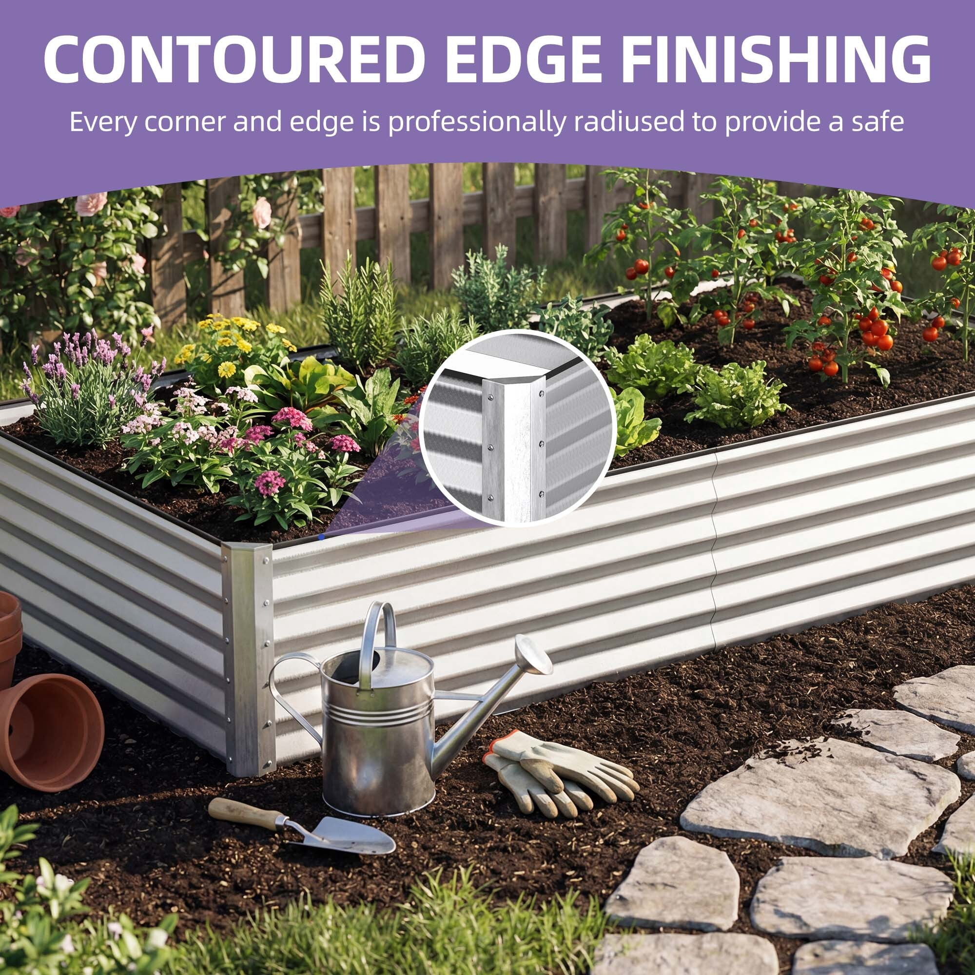 Uforic 8x4x1.5 Ft 2 Pieces Galvanized Metal Raised Garden Bed Kit with Free Gloves Silver
