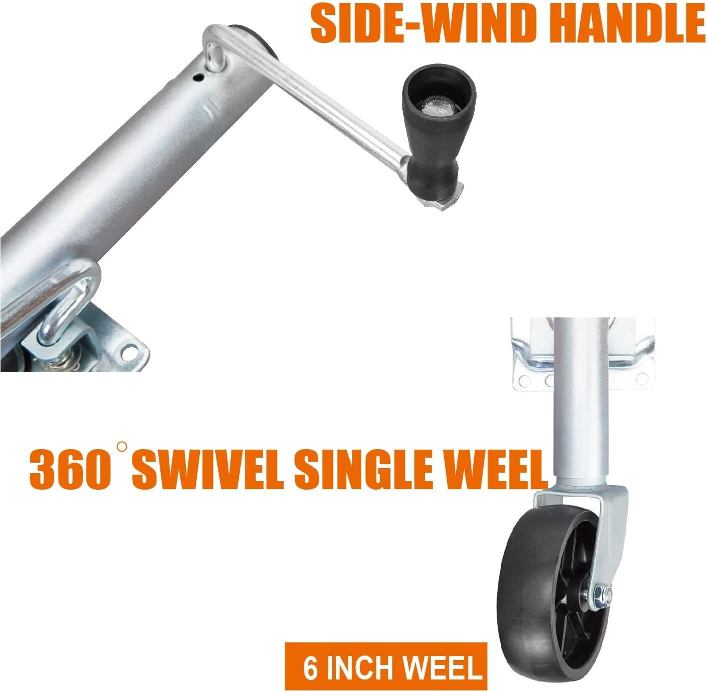 BIG RED Boat Trailer Jack 6" Singel Wheel Swing-Back Bolt-on Steel Trailer Jack,1000 lbs, W3901R