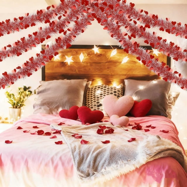 Rubans en Plastique à Rayures 1Pcs Décorations de la Saint-Valentin 5M Rouges en Forme de Cœur pour Salle de Mariage et Fêtes