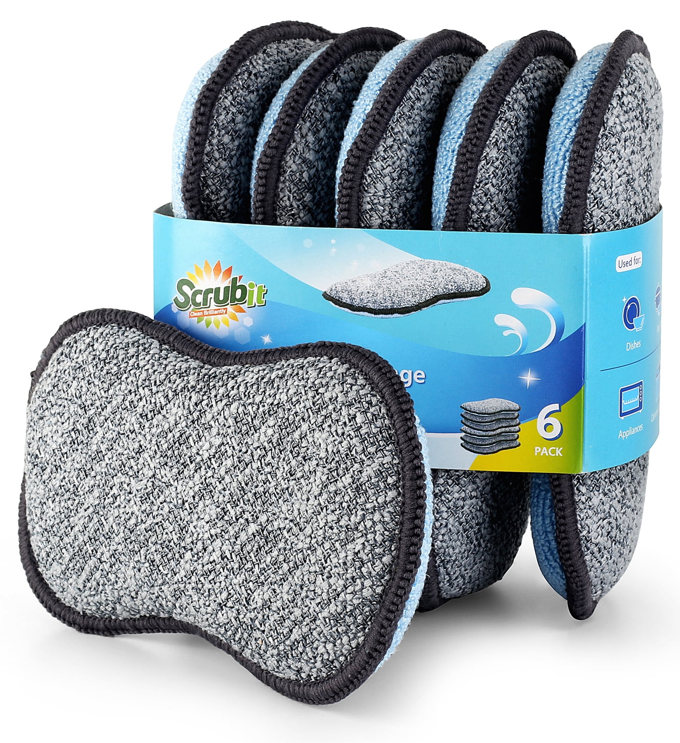 Multi-Purpose Scrub Sponges for Kitchen by Scrub- it - Non-Scratch  Microfiber Sponge Along with Heavy Duty Scouring Power - Effortless  Cleaning of 