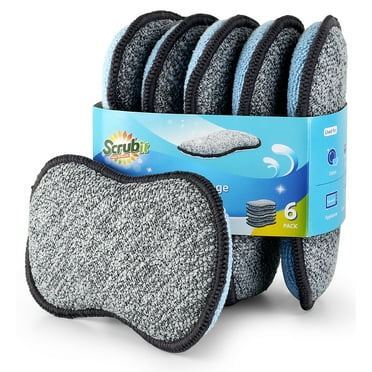 Multi-Purpose Scrub Sponges for Kitchen by Scrub- it - Non-Scratch Microfiber Sponge Along with Heavy Duty Scouring Power - Effortless Cleaning of Dishes, Pots and Pans All at Once (6 Pack, Small)