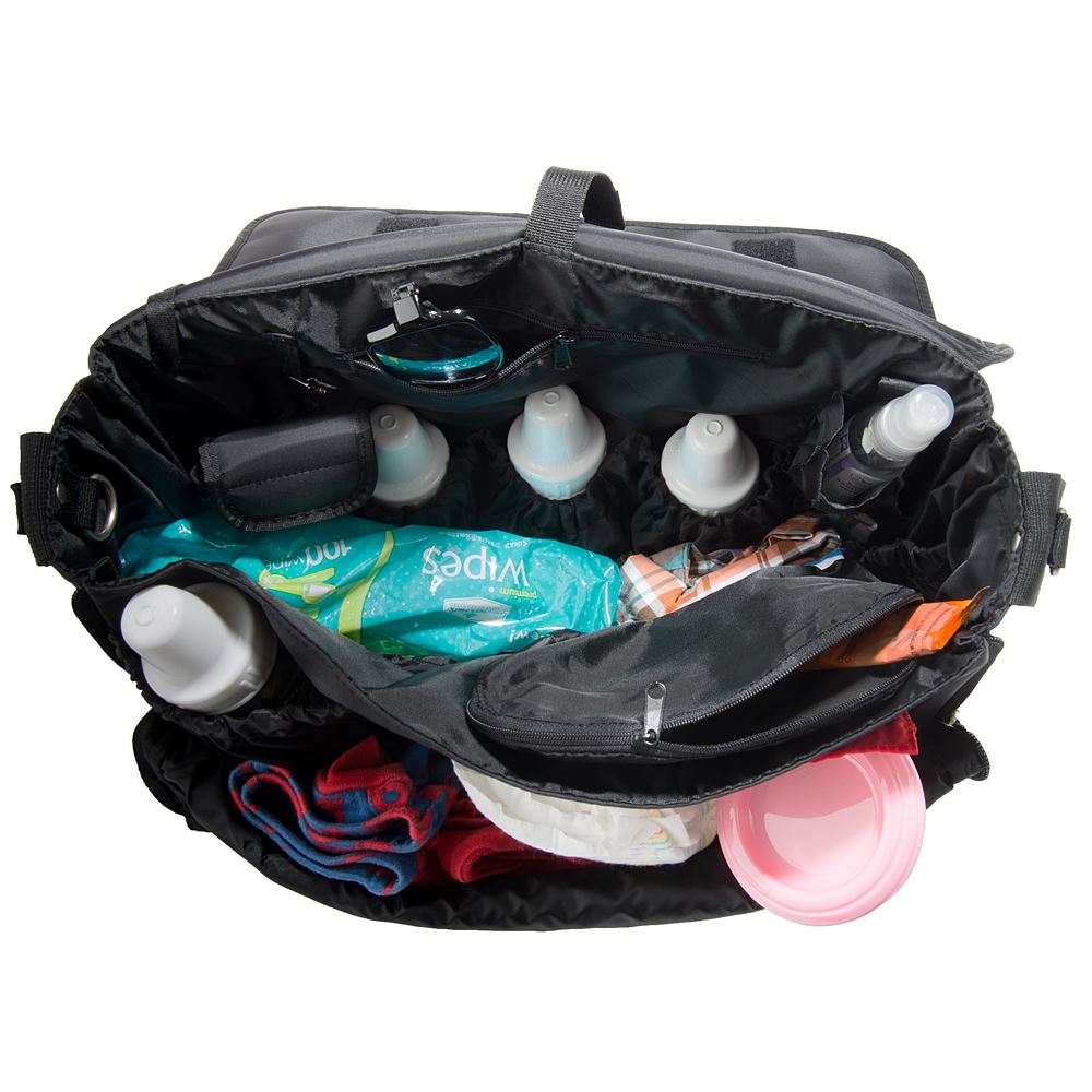 Large Durable Lightweight Diaper Bag Messenger Style with Matching Pad and Insulated Bottle Carrier