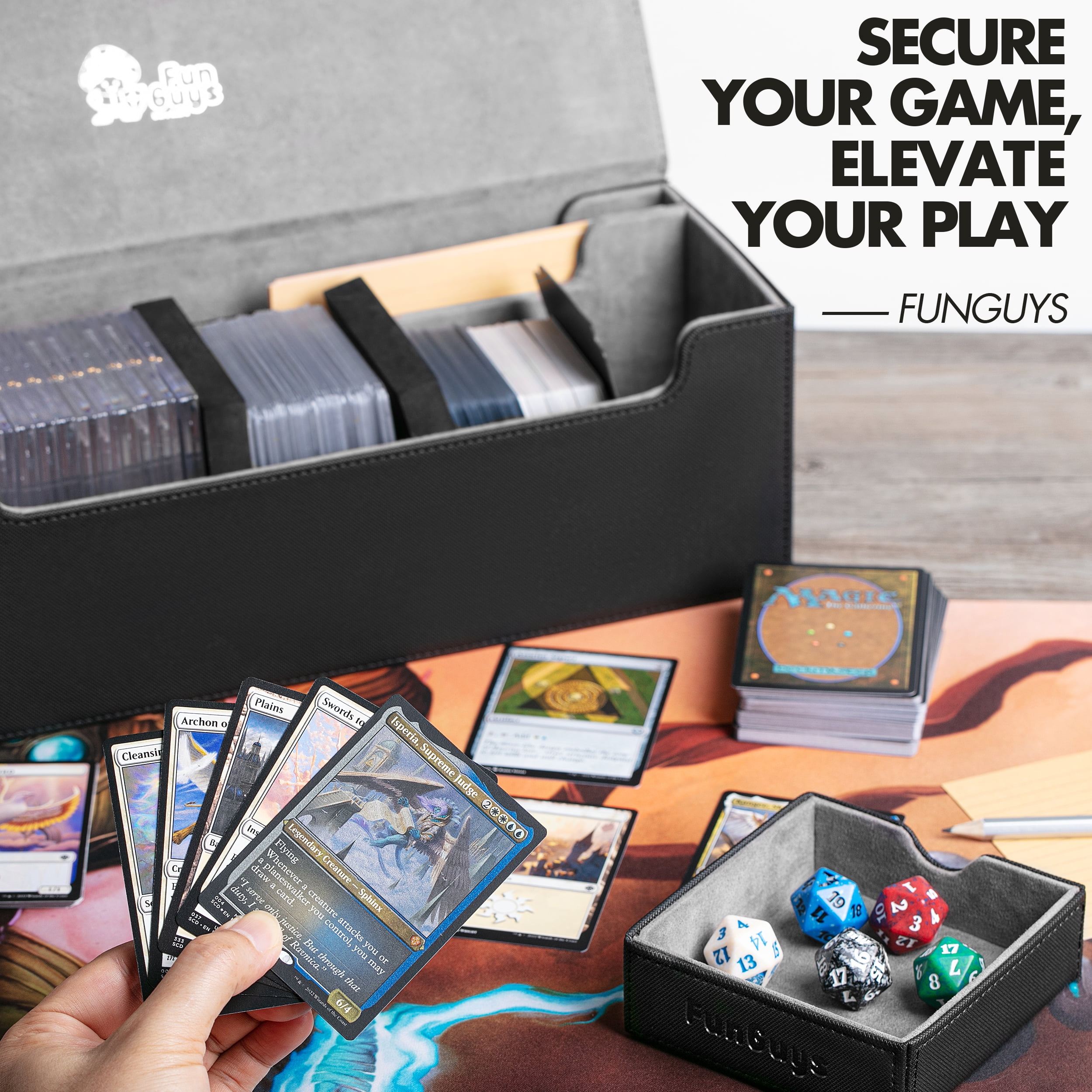 FunGuys Mtg Deck Box for Trading Cards, Card Deck Box Storage Holder for TCG 450+, Dice Tray