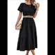 thumbnail image 3 of Vestido Elegante de y Verano para Mujer, Color Liso, con Cuello Redondo y Aberturas Negro L, 3 of 10