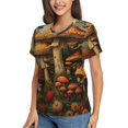 thumbnail image 2 of Vsdgher Vintage Cloud Mushroom Women Shirts V Neck Short Sleeve Tops T-Shirt Basic Tees, S to 3XL3X-Large, 2 of 5