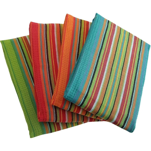 Sami Studios Kitchen Cotton Towels 300 Gsm | Highly & Absorbent For Kitchen Cleaning & Quick Drying Elegant Waffle Checks X-Large Towel (Set Of 4) -Multicolor