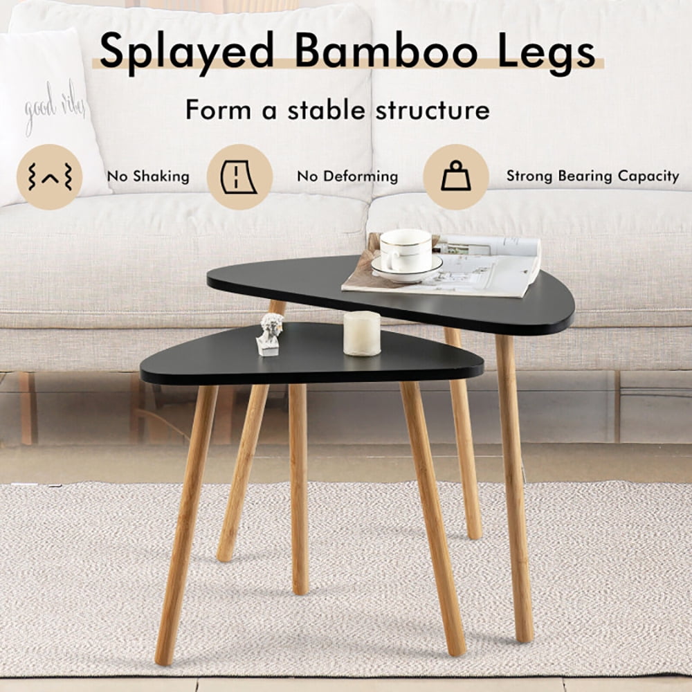 Finihen Nesting Coffee Table, Set of 2 Modern Nesting Coffee Tables Triangular Tabletop Bamboo Legs, for Living Room, Bedroom, Reception Room, Black Finihen Nesting Coffee Table, Set of 2 Modern Nesting Coffee Tables Triangular Tabletop Bamboo Legs, for Living Room, Bedroom, Reception Room, Black