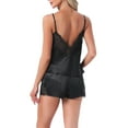 thumbnail image 3 of INSPIRE CHIC Women's Satin Pajamas Silky Soft V-Neck Lace Trim Lingerie Camisole Tops with Shorts Loungewear Set M Black, 3 of 6
