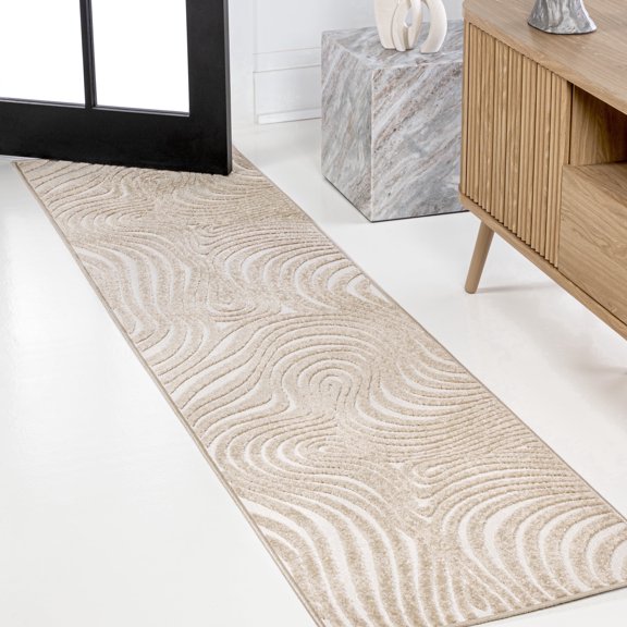 JONATHAN Y SCANDINAVIAN 2' x 8' Runner Rug, Maribo Abstract Groovy Striped - Beige/Cream, SCN103D-28