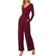 thumbnail image 4 of Conjuntos Casual de 2 Piezas INSPIRE CHIC para Mujeres, Manga Larga, Cuello en V, Cintura Elástica con Cordón, Pantalones Anchos, S Burdeos, 4 of 6