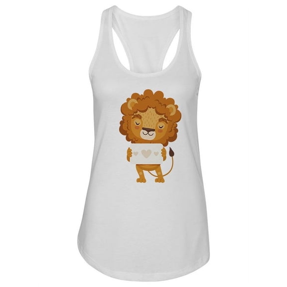 Cute Cartoon Lion Holding Sign Tank Women -Image by Shutterstock, Female Medium