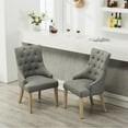 Roundhill Gray Button Tufted Solid Wood Wingback Hostess Chairs with