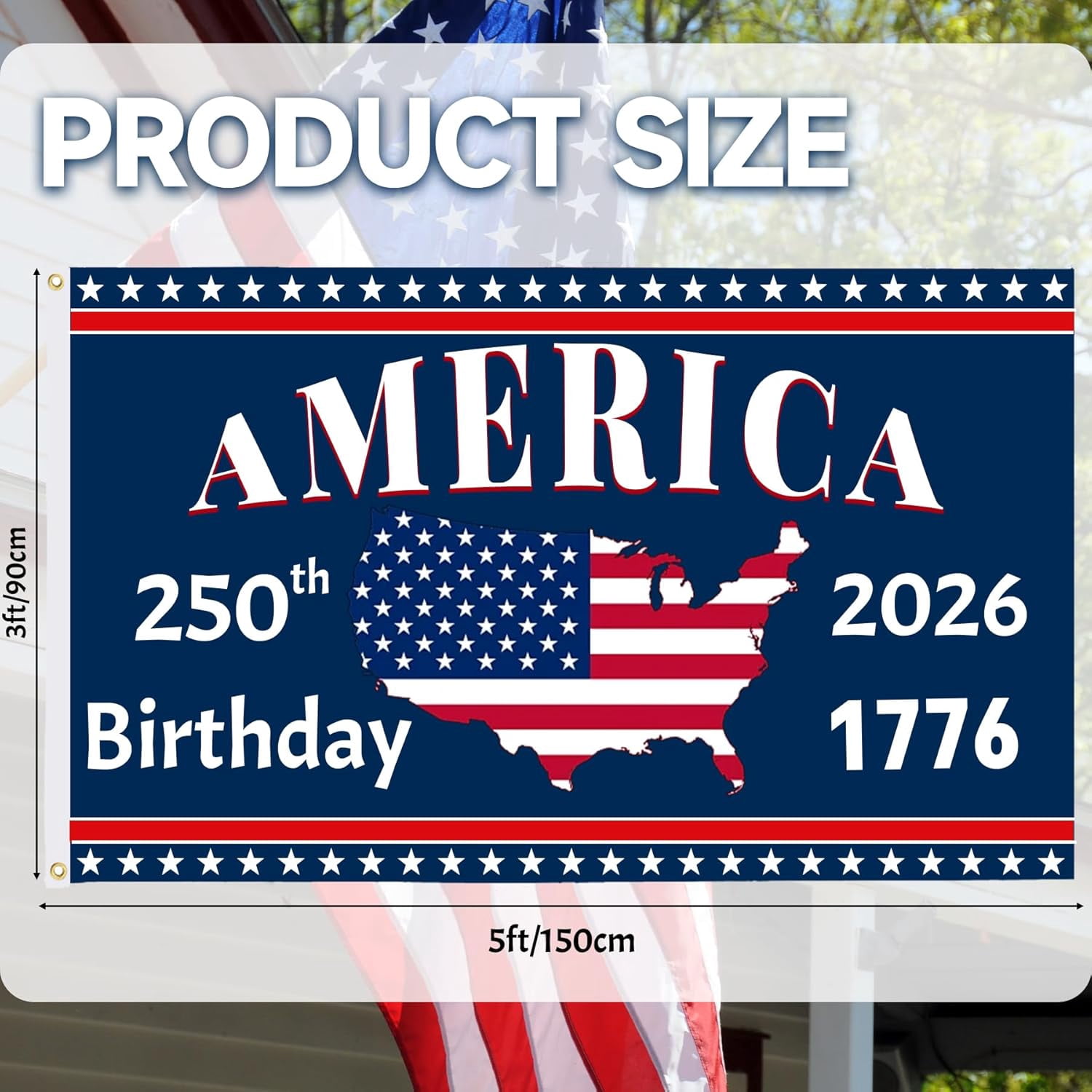 America 250th Anniversary Flag, 3 Ply Year American Anniversary Flag- Double Sided, 3x5 Ft, 250 Years Birthday Patriotic Decor for Outdoor, Front Door, Porch, Wall