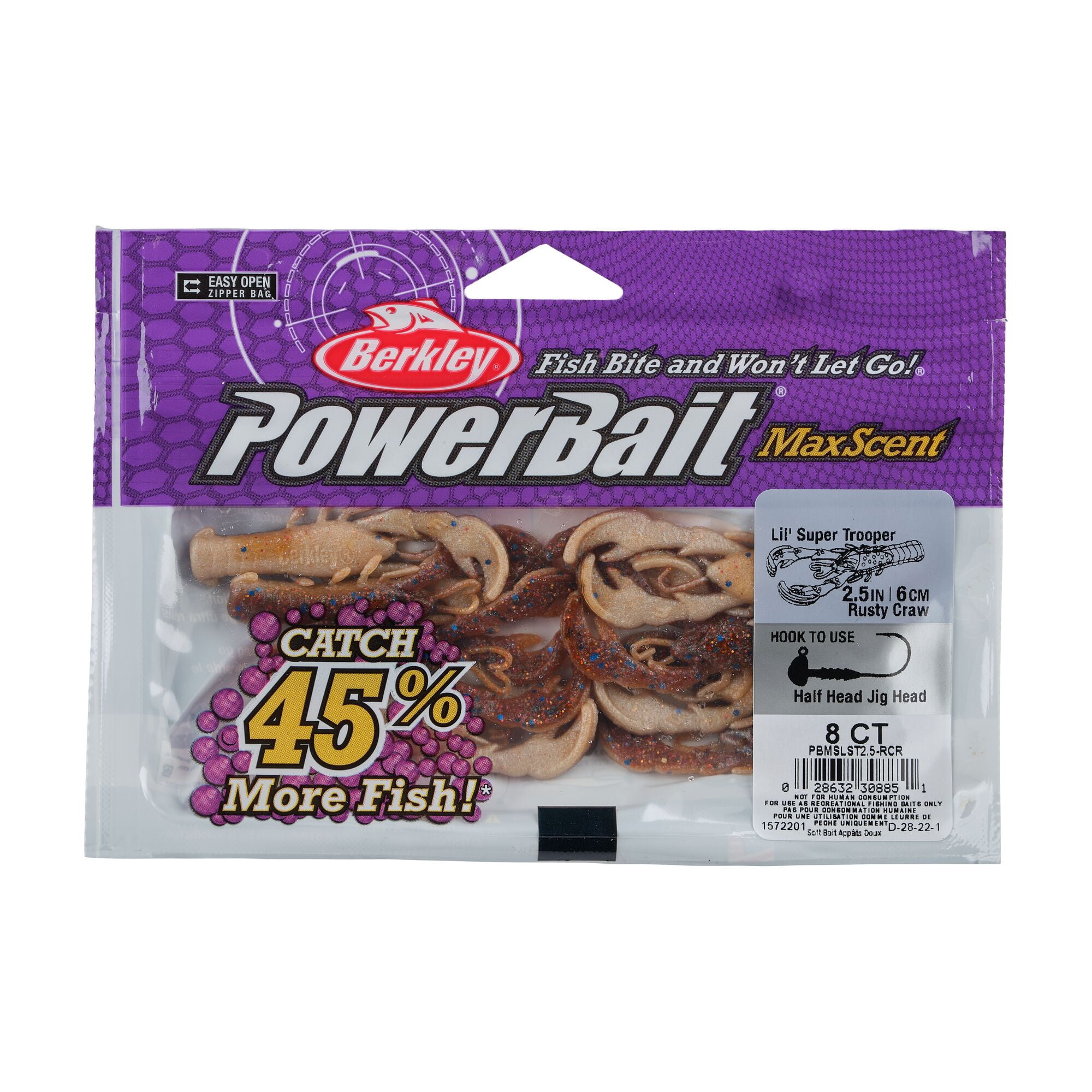 Berkley PowerBait® MaxScent Lil' Super Trooper, 2.5 in, Craws, Rusty Craw (8 Count)