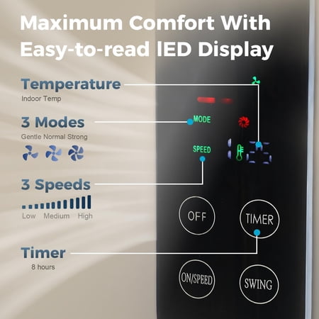 16" Pedestal Fan with Touch Screen & LED Celsius Thermometer - Remote Control, 3 Speeds, 90° Oscillating,3 Wind Modes, 8H Timer, Quiet Standing Fan for Bedroom/Living Room/Office