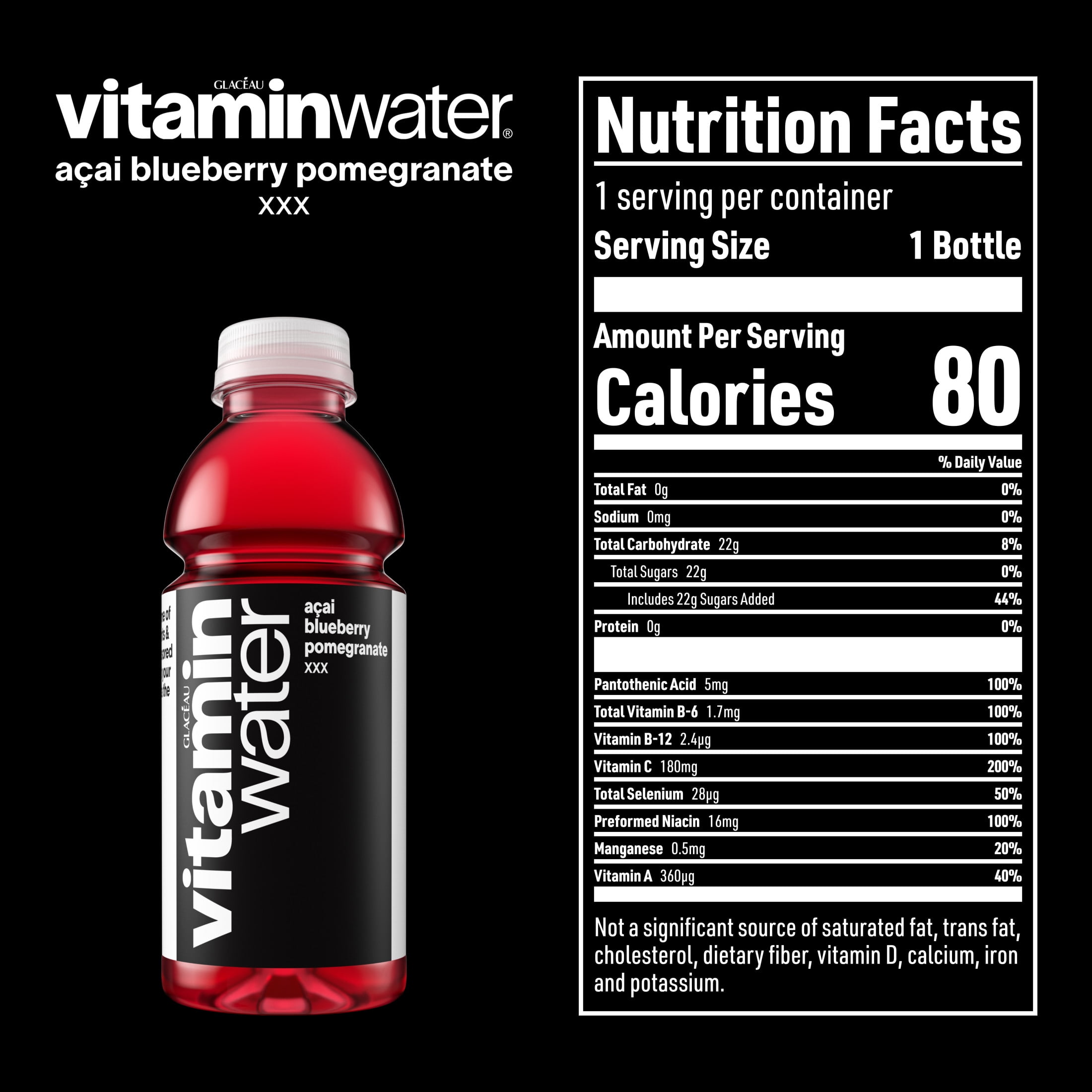 vitaminwater XXX Acai-Blueberry-Pomegranate Flavored Water Beverage Bottles, 16.9 fl oz, 6 Pack
