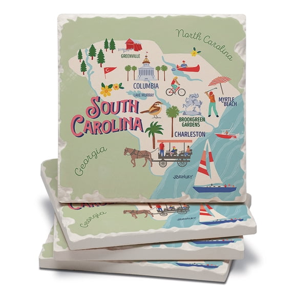 Thirstystone South Carolina Attractions Tumbled Tile Coaster 4-Pack