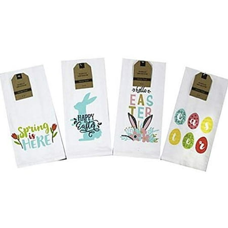 

Easter Kitchen Towels Set of 4 - Spring Towels Colorful Flour Sack Kitchen Towels with Easter Bunny Easter Eggs and Colorful Easter Basket Designs - Comes in Organza Gift Bag
