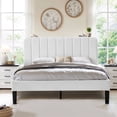 thumbnail image 2 of VECELO Velvet Full Size Upholstered Beds with Adjustable Headboard, Modern Platform Bed Frame, Sturdy Wooden Slats Support/No Box Spring Needed, White, 2 of 10