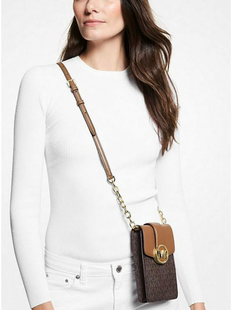 Michael Kors Carmen Crossbody Bag, Small Logo Brown, 4.25