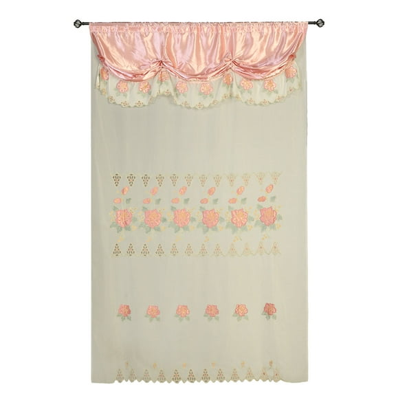 Rose Pink Room Decor Embroidery Sheer Valence Window Curtain Drapes 60x90 18"