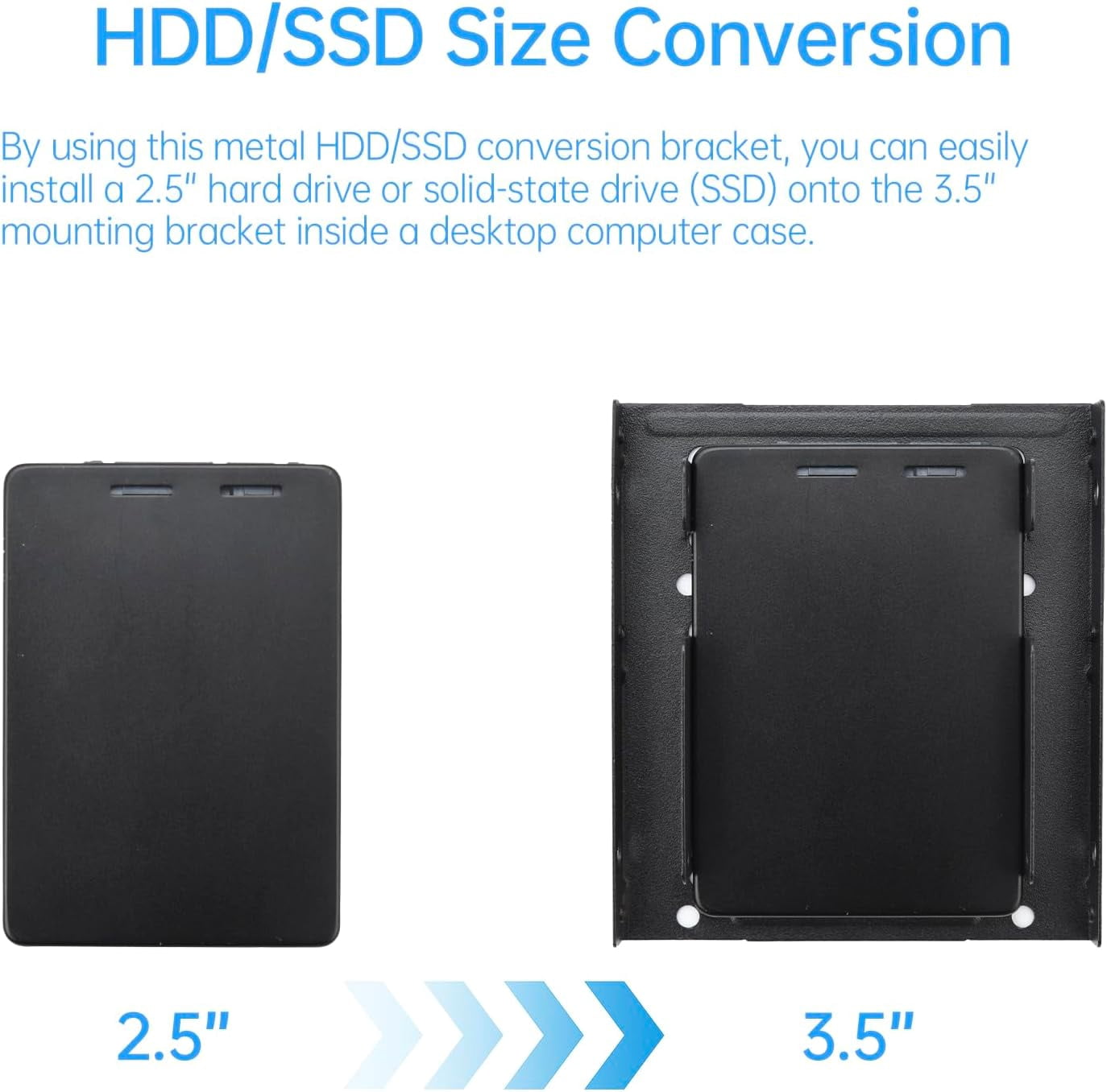 HRTGFD-2 Pack Double-Deck SSD Mounting Bracket SSD Adapter 2.5" to 3.5" Hard Drive with SATA Cable and Power Splitter Cable Metal SSD HDD Holder Compatible with 2.5 to 3.5 Drive Bay