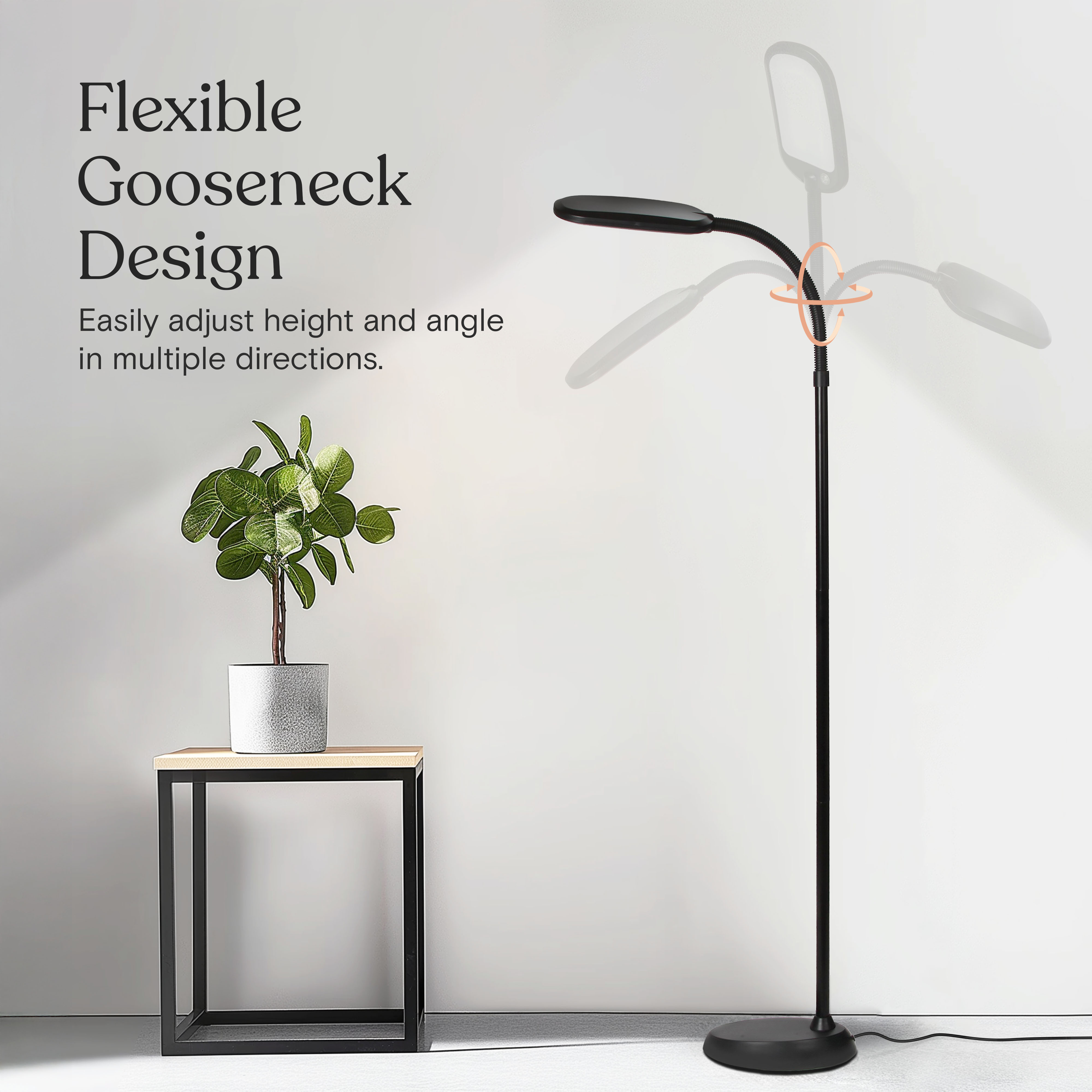 Brightech Litespan Slim - Super Bright LED Lamp for Reading & Crafts - Dimmable Lash Light with 3 Light Colors Incl. Natural Daylight - Adjustable Gooseneck Pole Lamp for Offices - Black