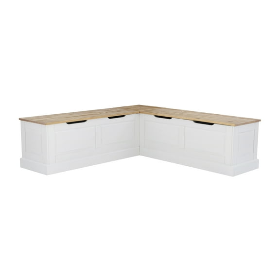 Linon Romero Casual Wood Corner Dining Breakfast Nook with Storage, White/Natural