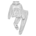 thumbnail image 5 of Women's Solid Velvet 2 Piece Tracksuit Hooded Long Sleeve Top and Jogger Pants Casual Outfit Set for Daily Wear, Party and Gathering S-3XL White, 5 of 8