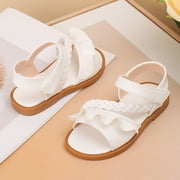 Staki Girls Summer Sandals Girls Sandals Toddler Little Big Kids Kid Cute Open Toe Flats Dress Sandals Summer Shoes(White,12 Little Kid)