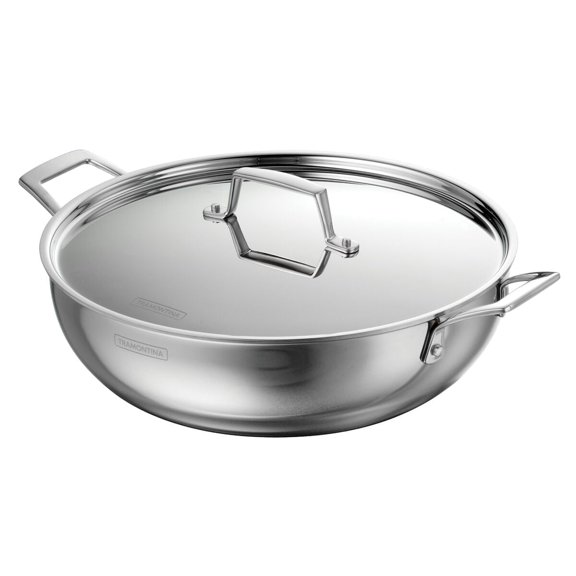 Tramontina Utsava 6.25-Quart Tri-Ply Clad Stainless Steel Kadai with Lid - Induction & Oven Safe