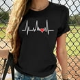 thumbnail image 2 of WREESH Women's Heartbeat Graphic T-Shirt Cute Love Heart Print Casual Short Sleeve Crew Neck Top Black, 2 of 5