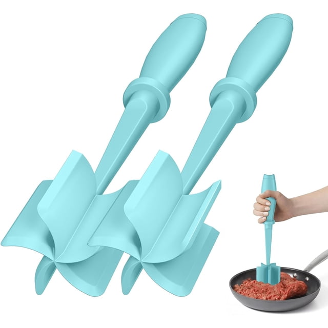 2 Pcs Nylon Meat Masher Non Stick Tool - Premium Heat Resistant, Ground Beef & Hamburger Smasher Safe-Aqua