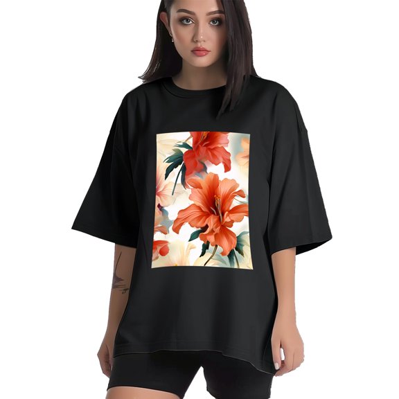 Plus Size Shirt for Women Black Tops for Women Short Sleeves Shirt for Women Flower2 T Shirt Crewneck Shirt for Women XS