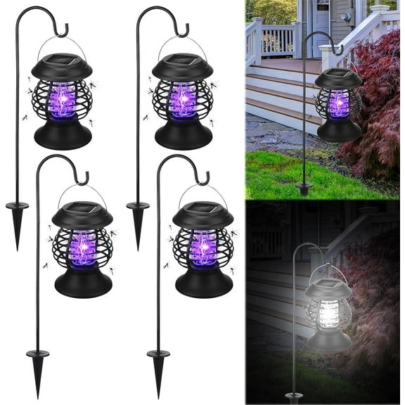 4Pcs Outdoor Solar Bug Zapper Repellent Lamp Stake Light, Effective Mosquito & Fly Killer for Yard Garden Camping