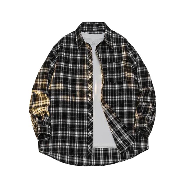 Blusa y camisa de manga larga con cuello vuelto para hombre, estilo informal, a cuadros, con bolsillos y botones, de licra