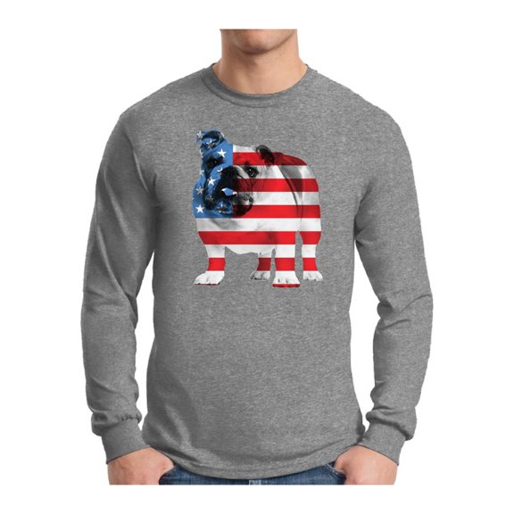 Awkward Styles Men's USA Flag Bulldog American Patriotic Graphic Long Sleeve T-shirt Tops 4th Of July Gifts