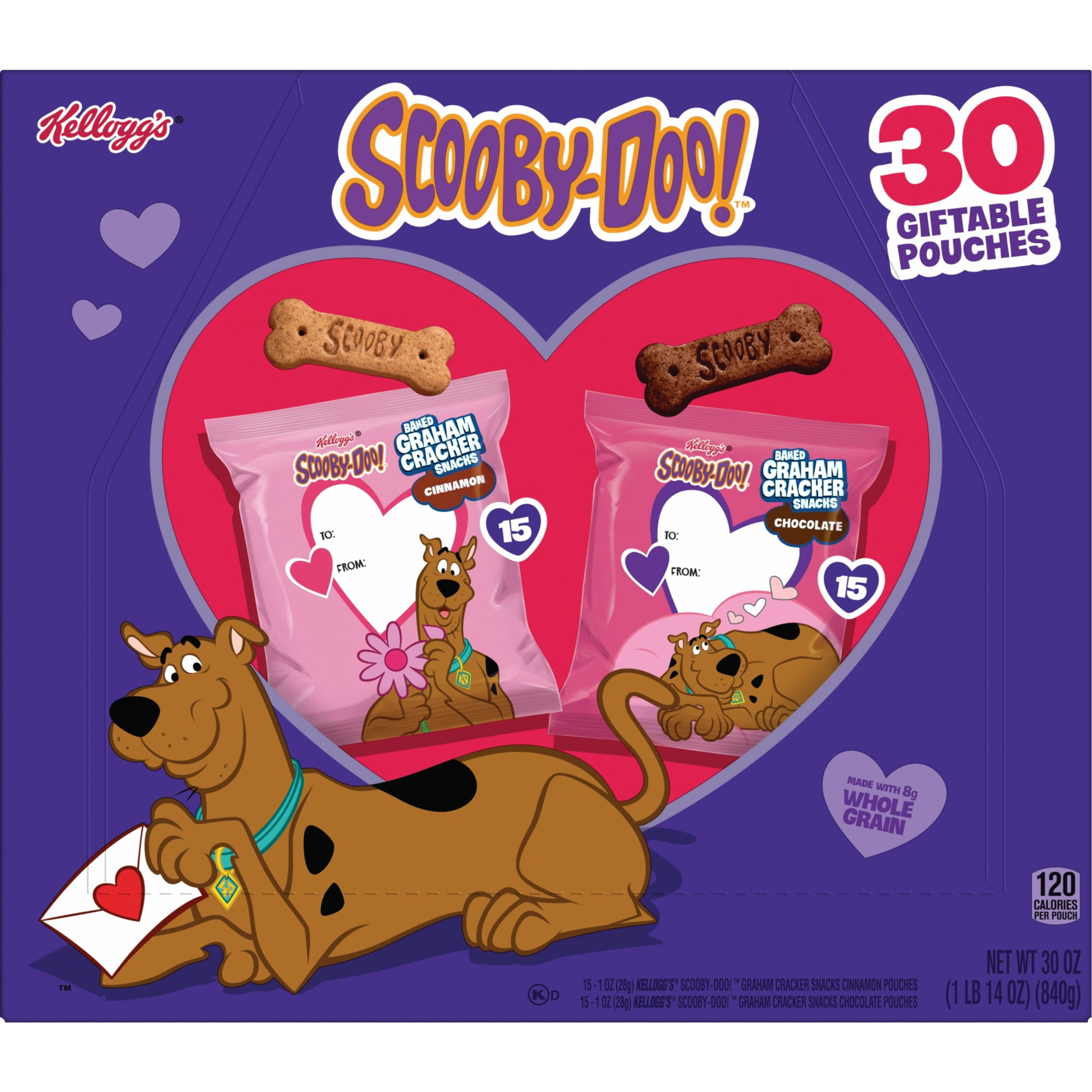 Kellogg's SCOOBY-DOO! Variety Pack Baked Graham Cracker Snacks, Valentine's Day, 30 Count