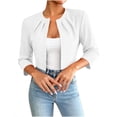 thumbnail image 5 of Scyoekwg Women 3/4 Sleeve Pleated Collarless Cropped Jacket Open Front Short Dressy Shrug Coat Casual Layering Jacket for Wedding Party Daily (White,XS), 5 of 6