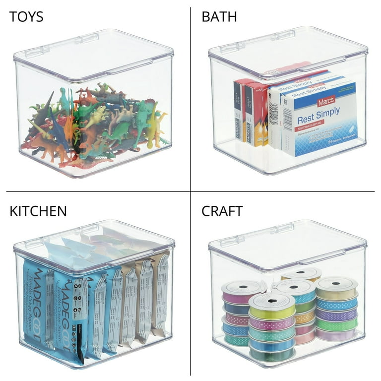 mDesign Plastic Playroom Gaming Storage Organizer Box Hinged Lid 8 Pack Clear