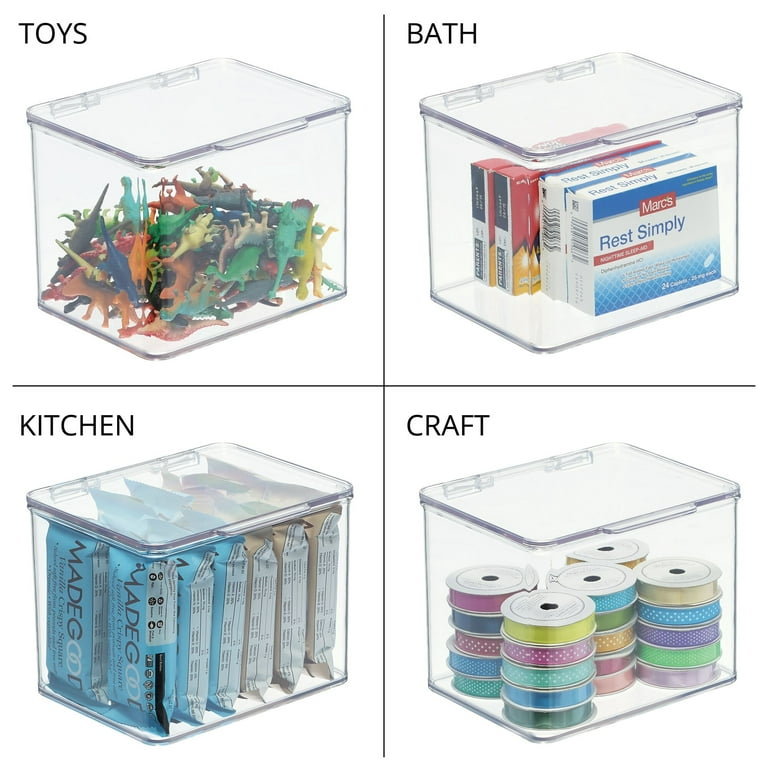 mDesign Plastic Bathroom Vanity Stackable Organizer Bin Box with Hinged  Lid, Clear, 8 Pack - 5.5 x 13.3 x 7