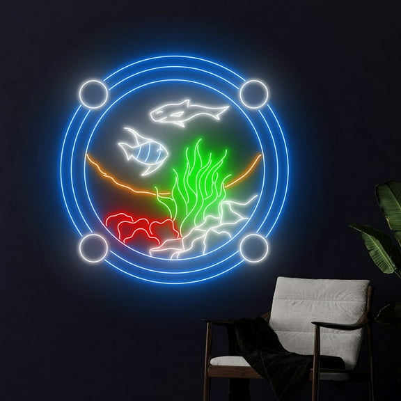 Handmadetneonsign Submarine Porthole Neon Sign, Sea Animal Wall Art Decor, Ocean Wall Decor