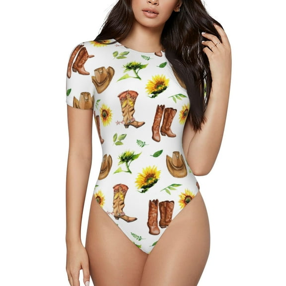 Rateoe Rustic Western Charm Printed Women Rash Guard Short Sleeve,Tummy control Swimsuit Surfing Swimsuit Bathing Suit Short-sleeved Onesie UPF 50 -Small