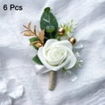 thumbnail image 2 of 6 piezas de boutonnières de rosa blanca para hombres, novios, padrinos y novias, 2 of 7