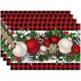 thumbnail image 1 of Ensemble de 4 Napperons de Noël en Lin à Carreaux Buffalo Rouges et Noirs Style Ferme Hiver Noël Xmas Fêtes Maison Cuisine Décorations de Table, 1 of 5