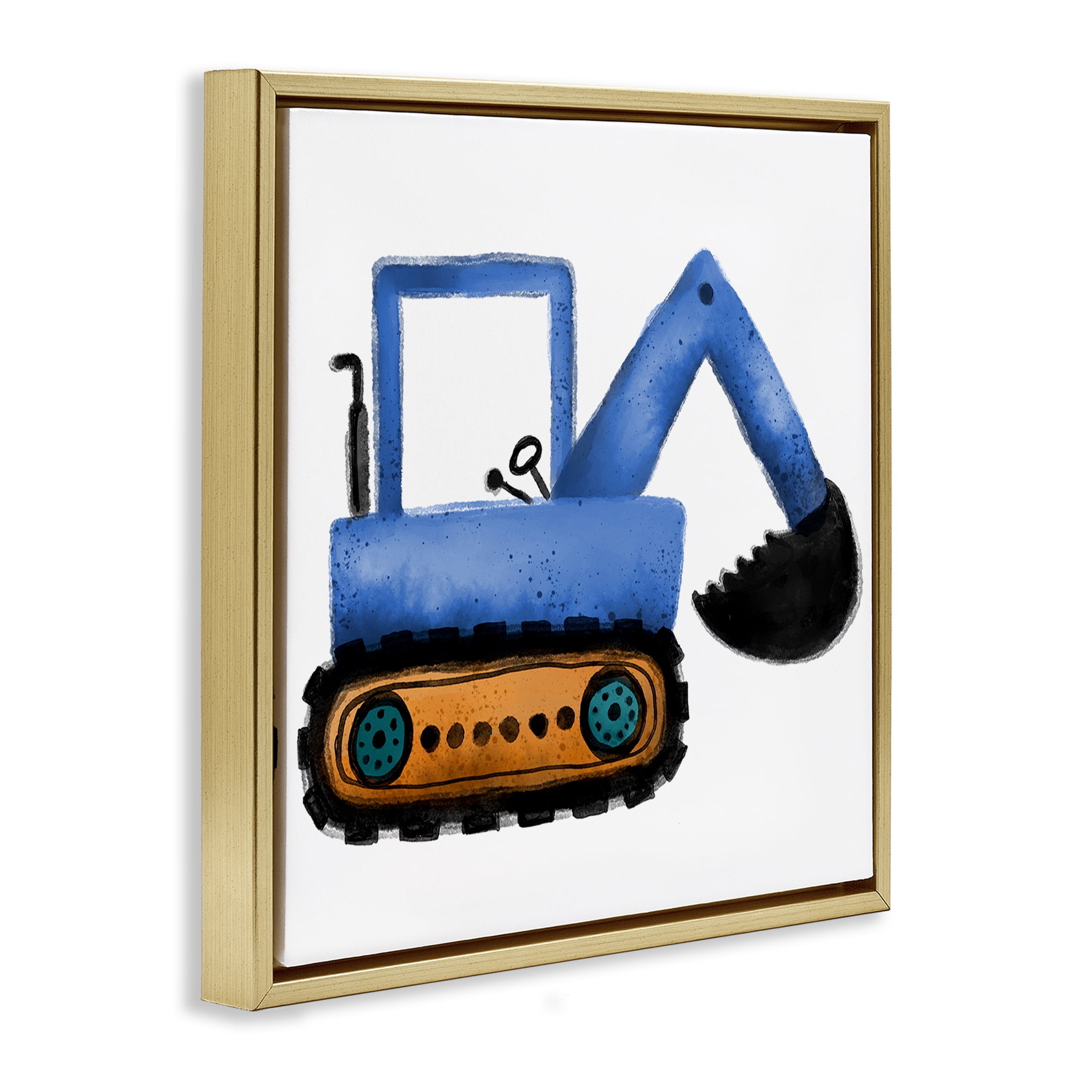 Stupell Industries Blue Simple Bulldozer Transportation Painting Gold Floater Framed Canvas Art Print Wall Art, 25 x 25